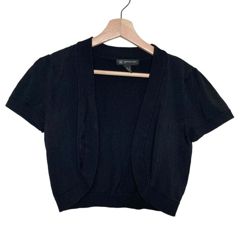INC International Concept Bolero Petite S Womens Black Open Front Jacket Shrug